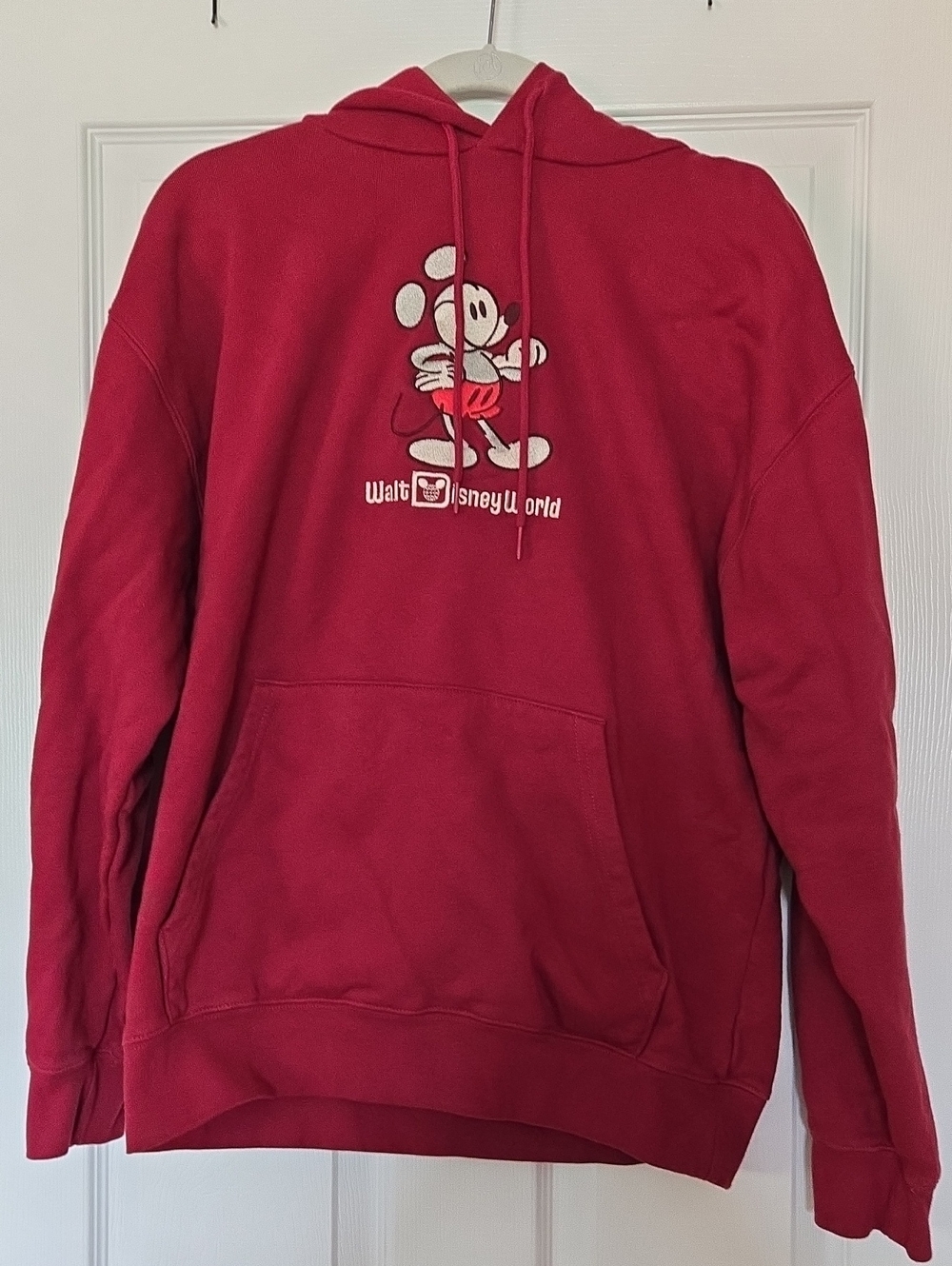Disney Men's Red Crewneck Hoodie with Mickey Graphic